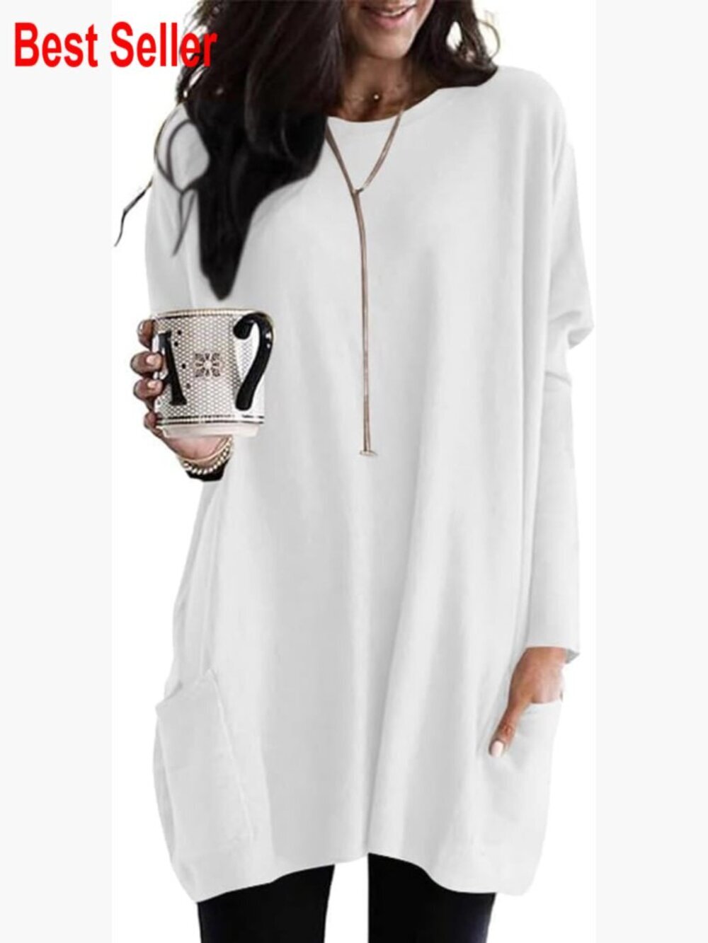 Long Sleeve Tunic Tops with Pockets for Leggings Casual Pullover Blouses